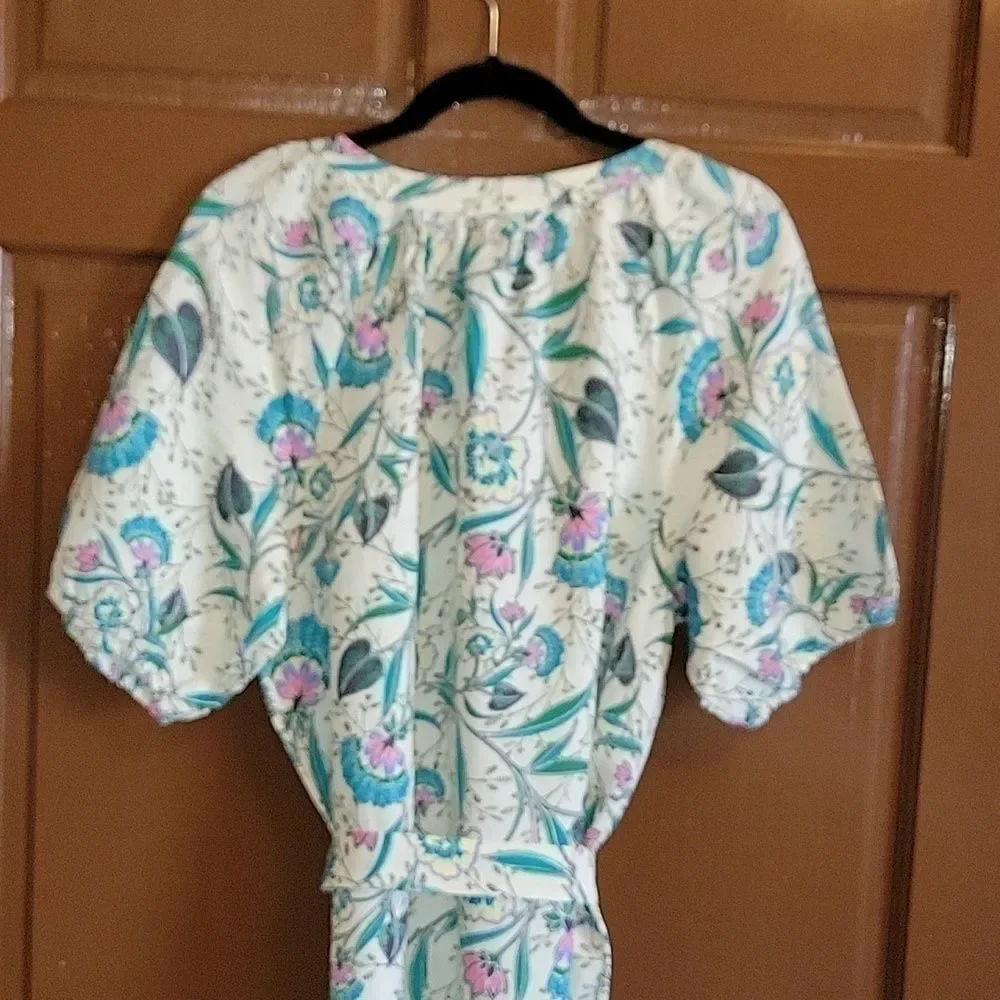 Loft-Linen iv, teal pink, print dress. Short sleeves. XLP. NWT.